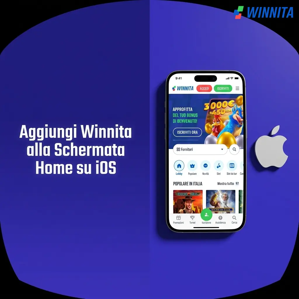 Guida per aggiungere Winnita alla schermata home su iPhone e iPad con iOS tramite Safari.