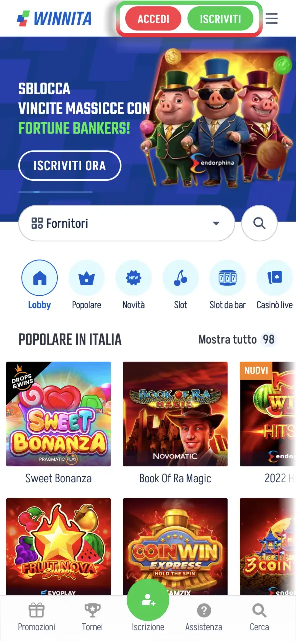 Crea un profilo Winnita e inizia a giocare in pochi minuti.