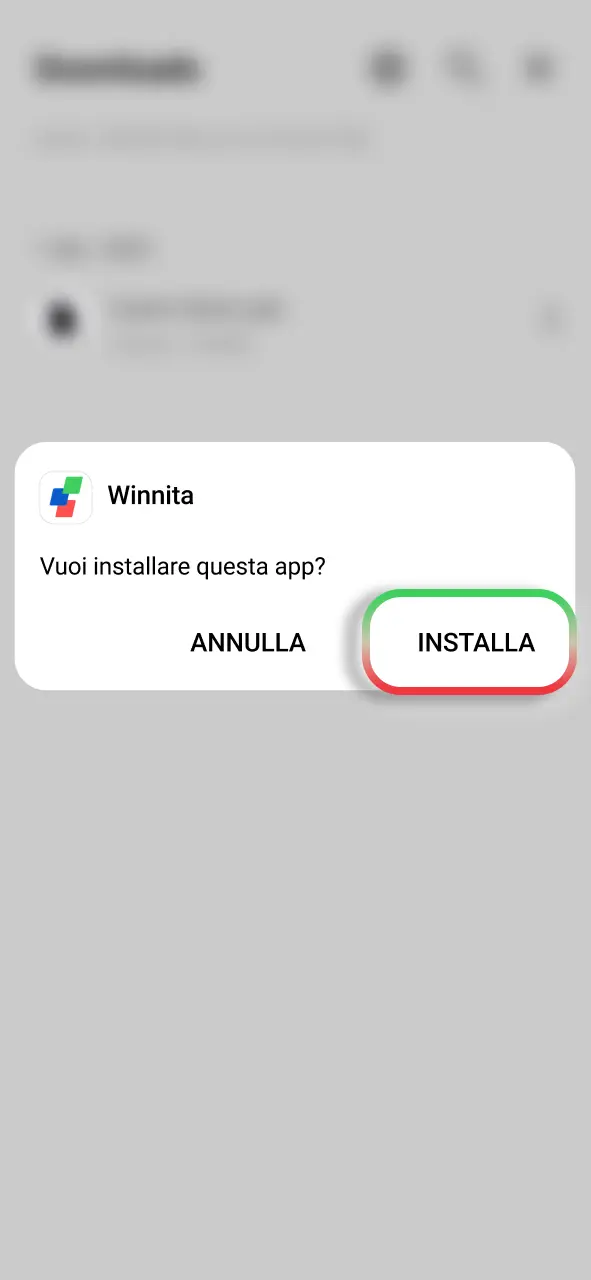 Tocca Installa per attivare rapidamente l’app Winnita sul dispositivo.