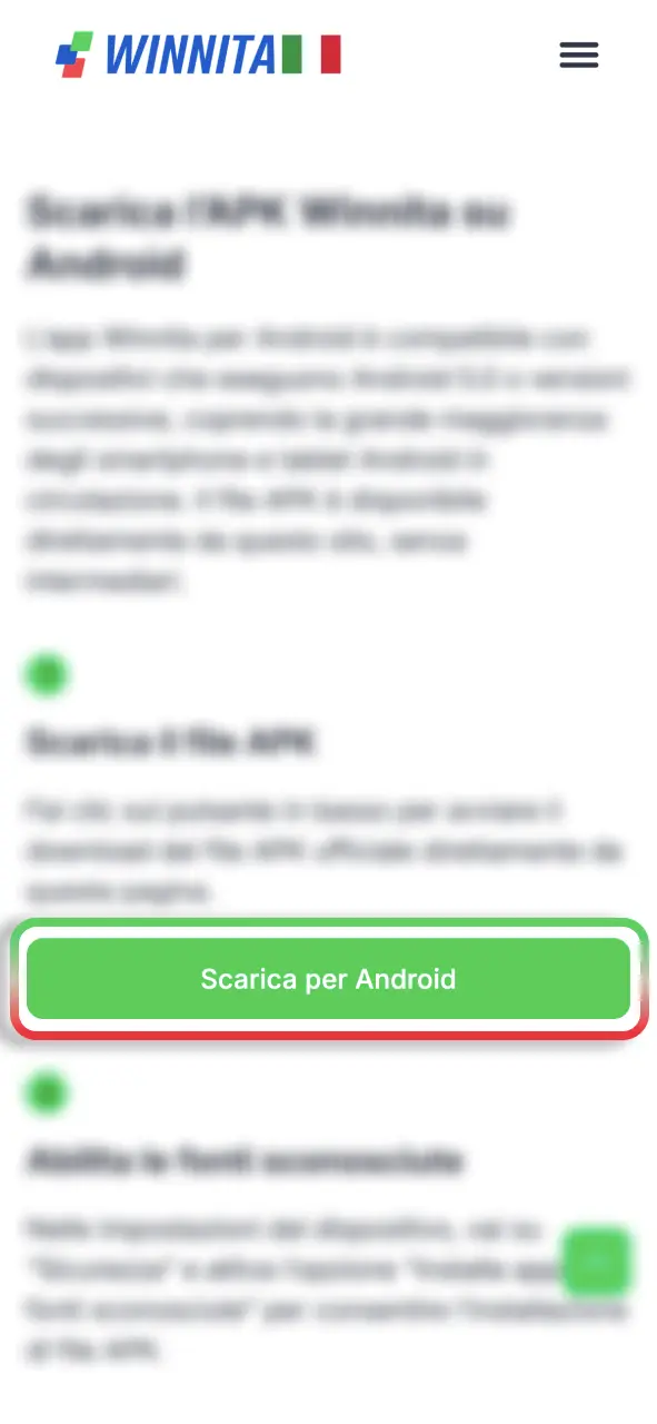 Scarica il file APK Winnita e avvia l’installazione in pochi secondi.
