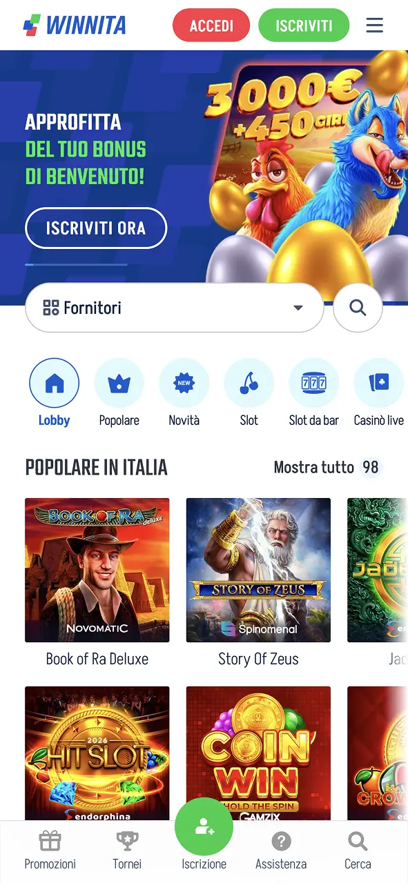 Accedi alla home Winnita e scopri subito le offerte più vantaggiose.