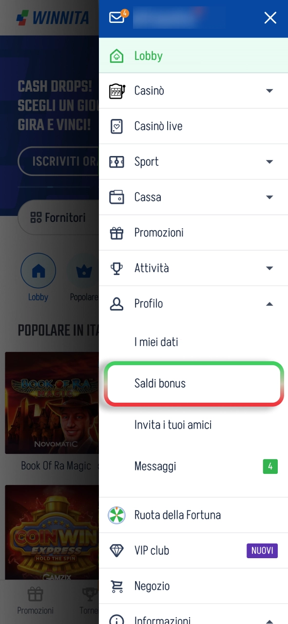 Attiva il bonus Winnita e ricevi subito i vantaggi previsti.