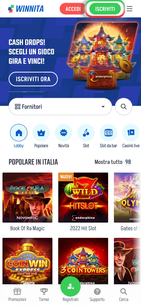 Crea un account Winnita e accedi subito alle offerte dedicate.