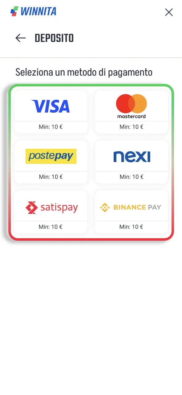 Effettua un deposito su Winnita e attiva le offerte disponibili.