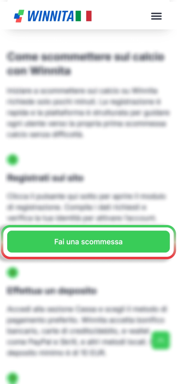Registrati su Winnita e accedi rapidamente alle scommesse sportive.