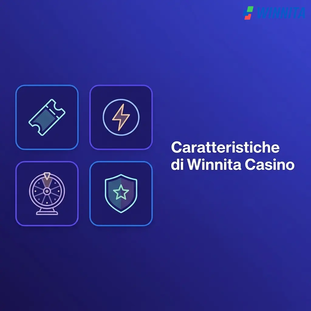 Caratteristiche Winnita Casino: licenza internazionale, 7000 titoli, supporto H24, pagamenti locali e mobile.