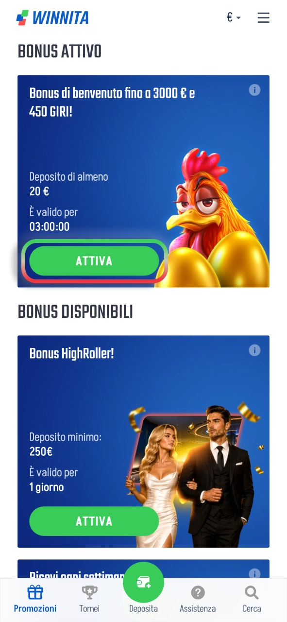 Ottieni il bonus Winnita e inizia a giocare con più opportunità.