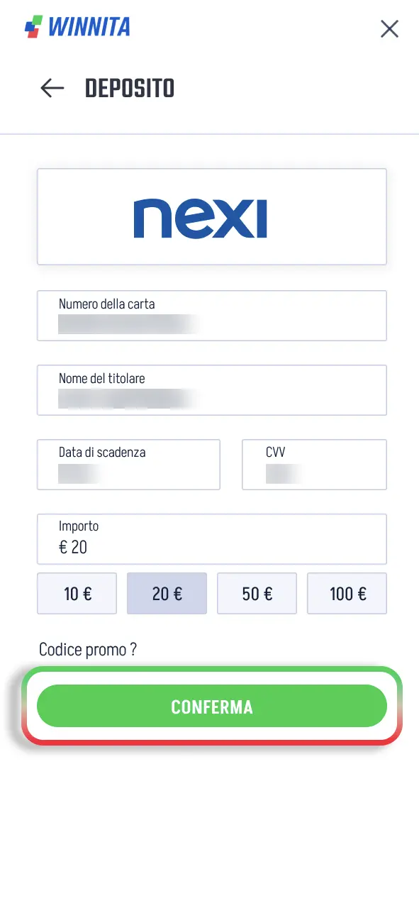 Ricarica il conto Winnita e accedi rapidamente ai tuoi giochi preferiti.