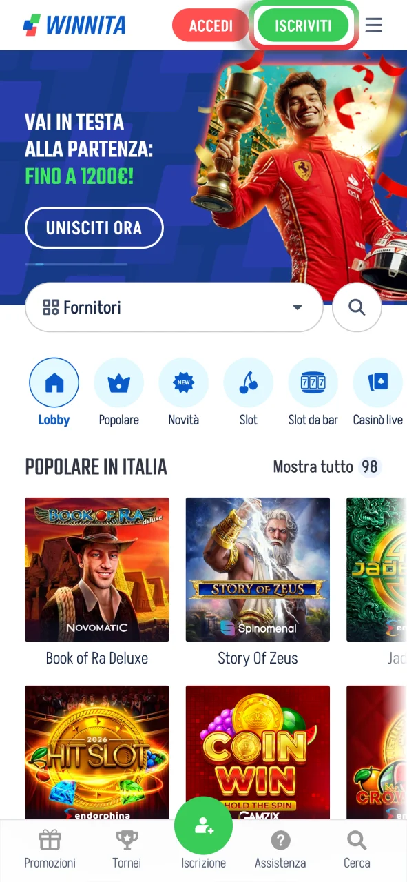 Registrati su Winnita e accedi rapidamente alle promozioni disponibili.