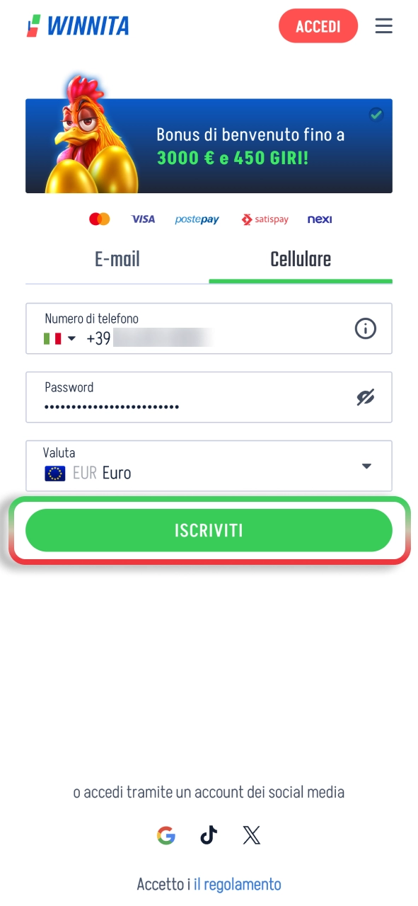 Inserisci i dati su Winnita e procedi senza interruzioni.