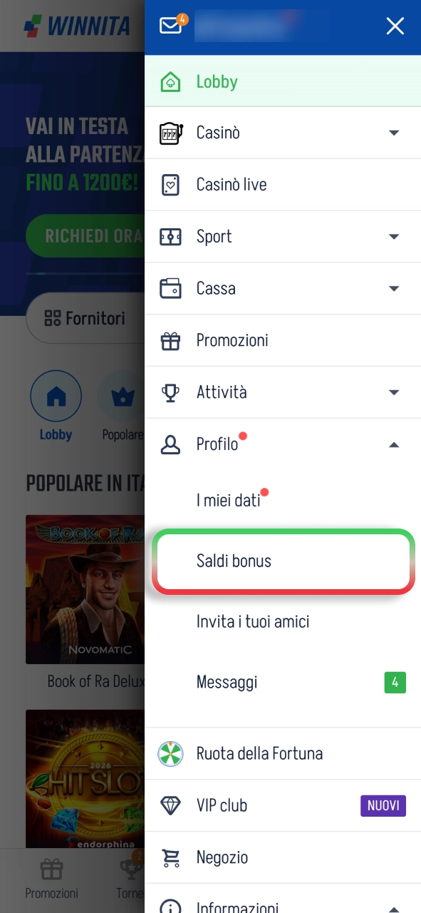 Controlla il bonus Winnita e conferma l’attivazione dell’offerta.