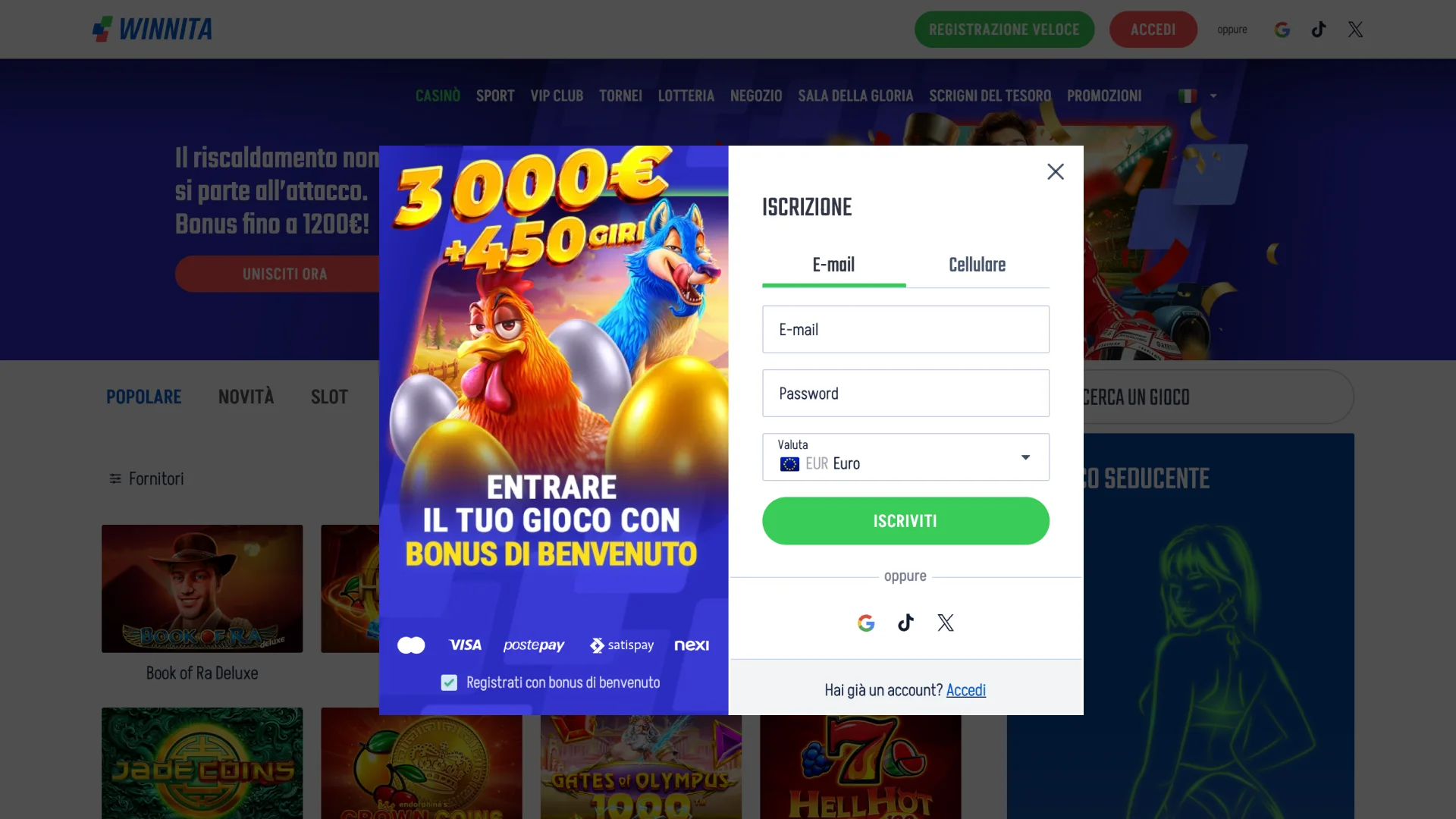Registrati su Winnita e ottieni accesso immediato a bonus esclusivi.