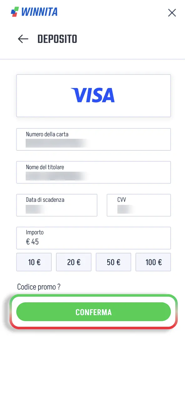 Finalizza la transazione Winnita e accedi subito ai fondi disponibili.