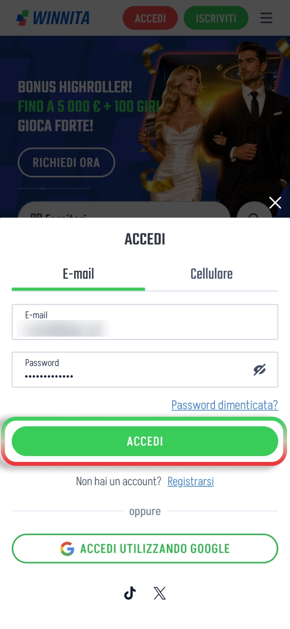 Effettua il login su Winnita e accedi immediatamente alle slot disponibili.