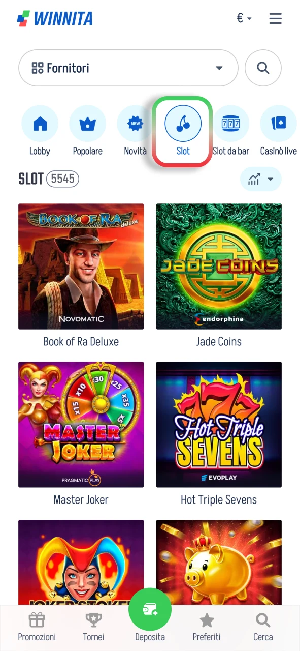 Apri la lobby Winnita e trova rapidamente il gioco desiderato.