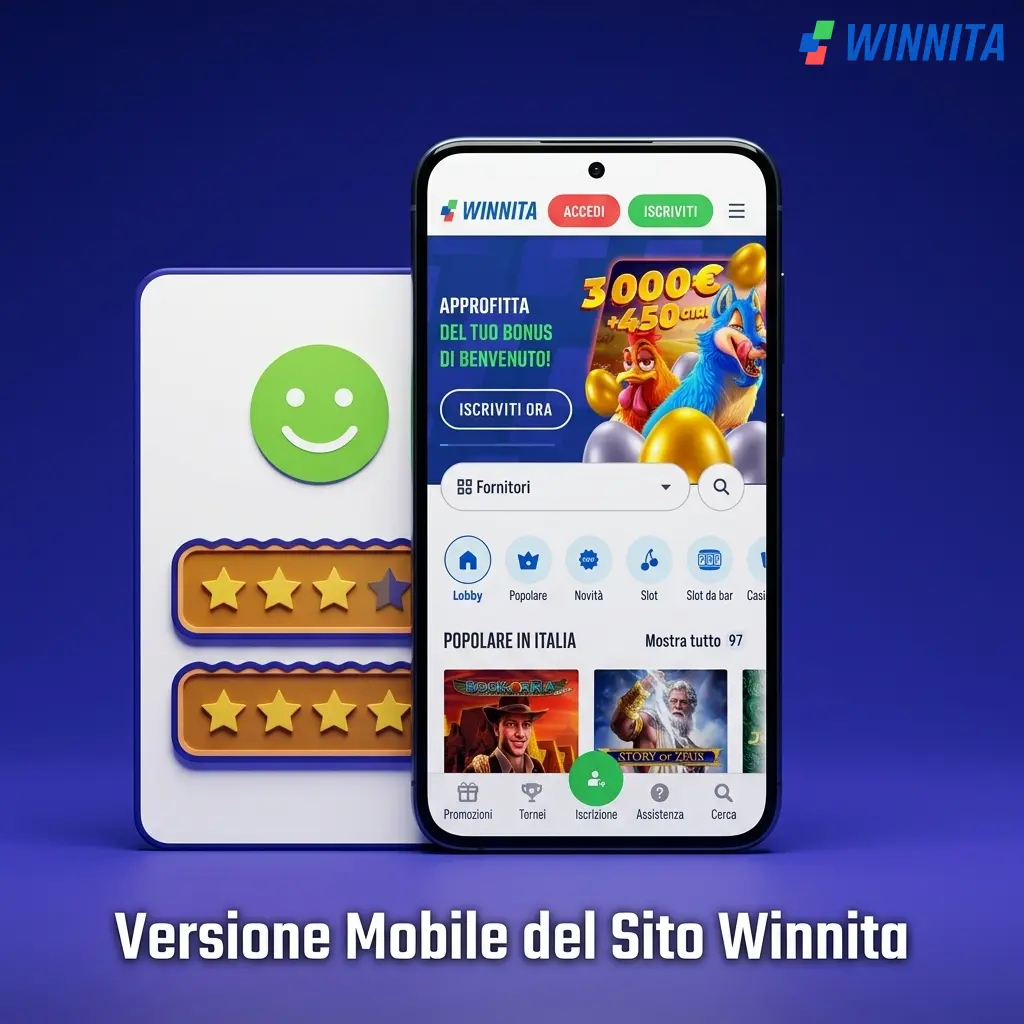Versione mobile Winnita su smartphone e tablet con navigazione ottimizzata e compatibilità universale.