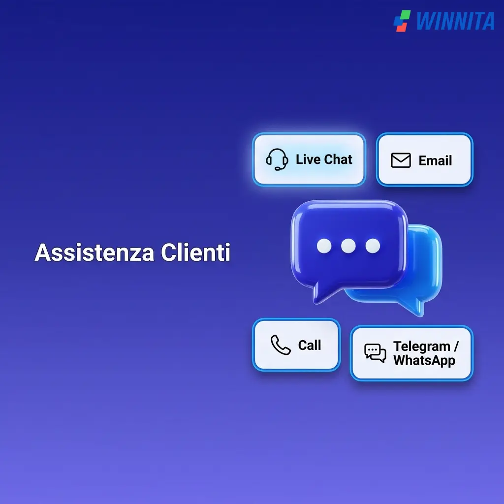 Assistenza clienti Winnita: live chat 24/7 ed email per supporto su pagamenti, account e problemi tecnici in italiano.