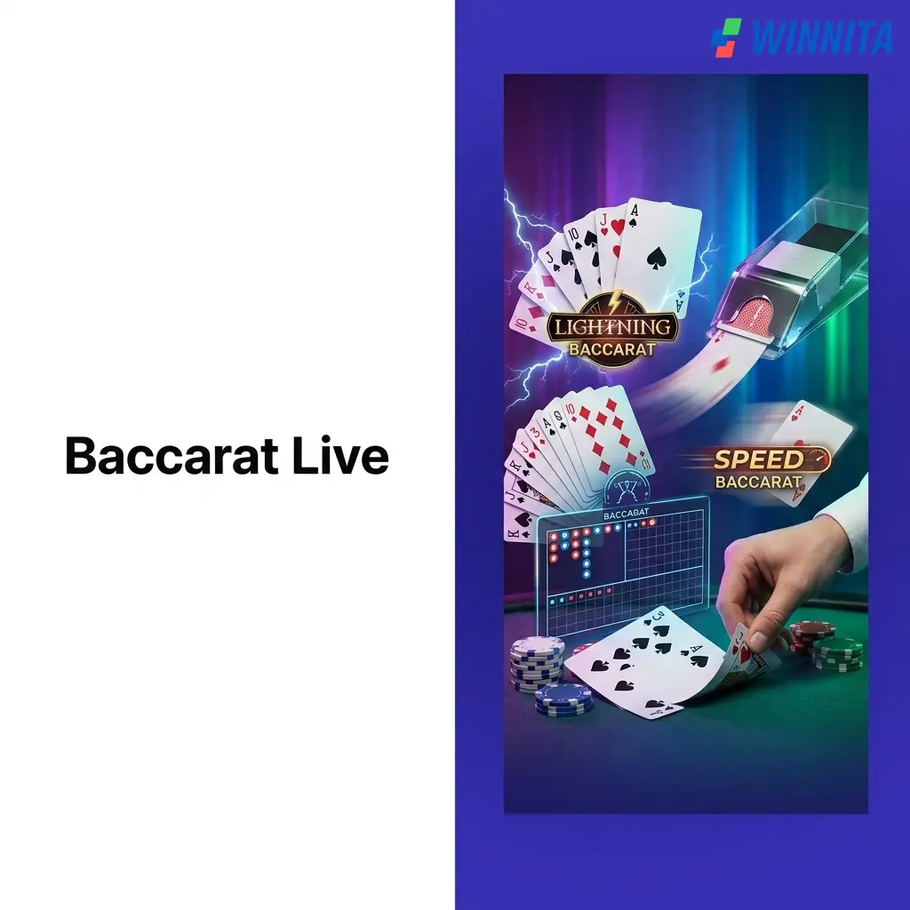 Tavolo di baccarat live su Winnita con varianti classiche, speed e lightning per puntate da 1 EUR a limiti premium.