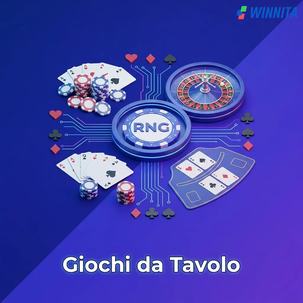 Giochi da tavolo digitali su Winnita: blackjack, roulette, baccarat e poker con RNG certificato e modalità demo.
