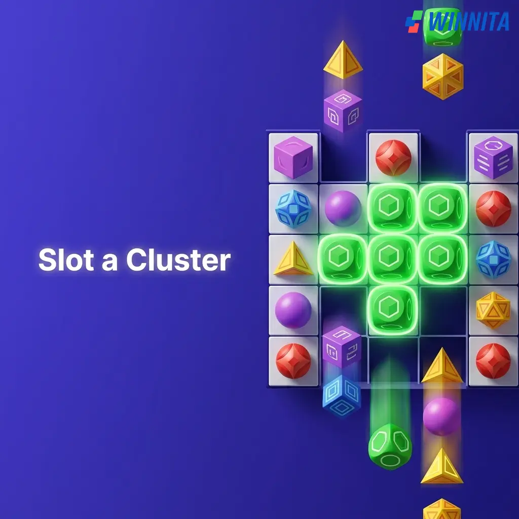Slot a cluster su Winnita con griglie di simboli contigui e vincite in cascata consecutive.
