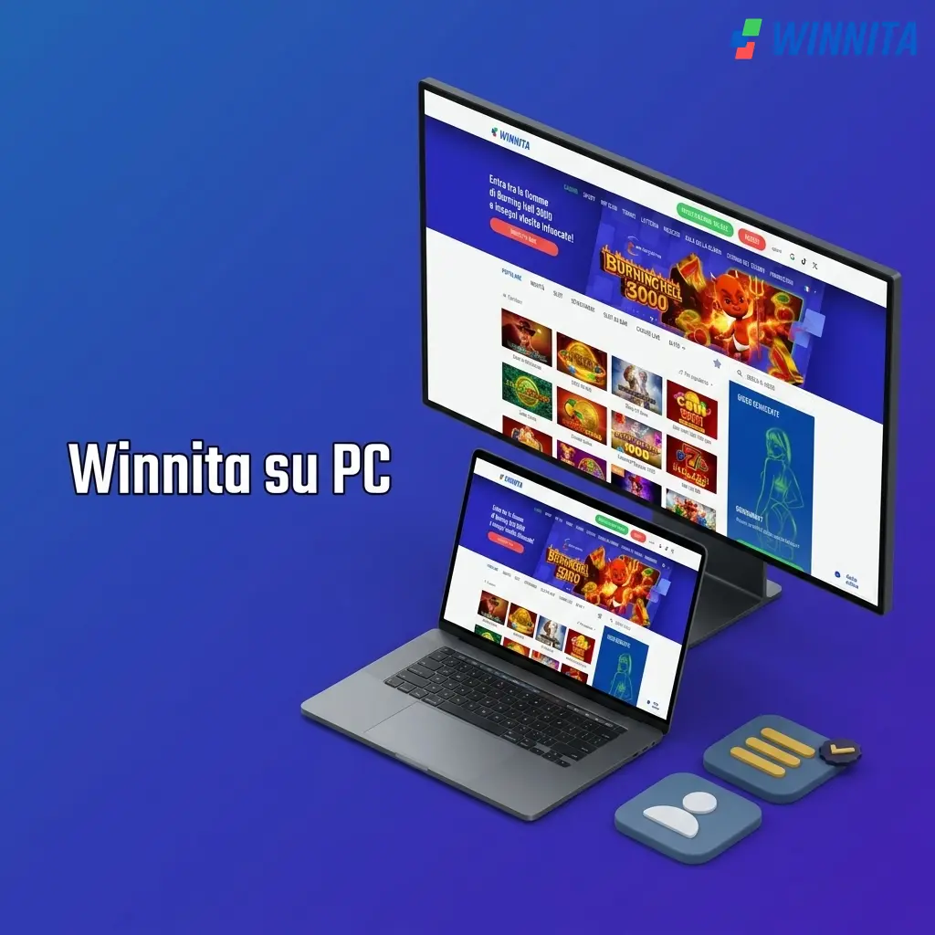 Winnita accessibile da browser su PC Windows e macOS, con scommesse sportive, casinò live e gestione conto.