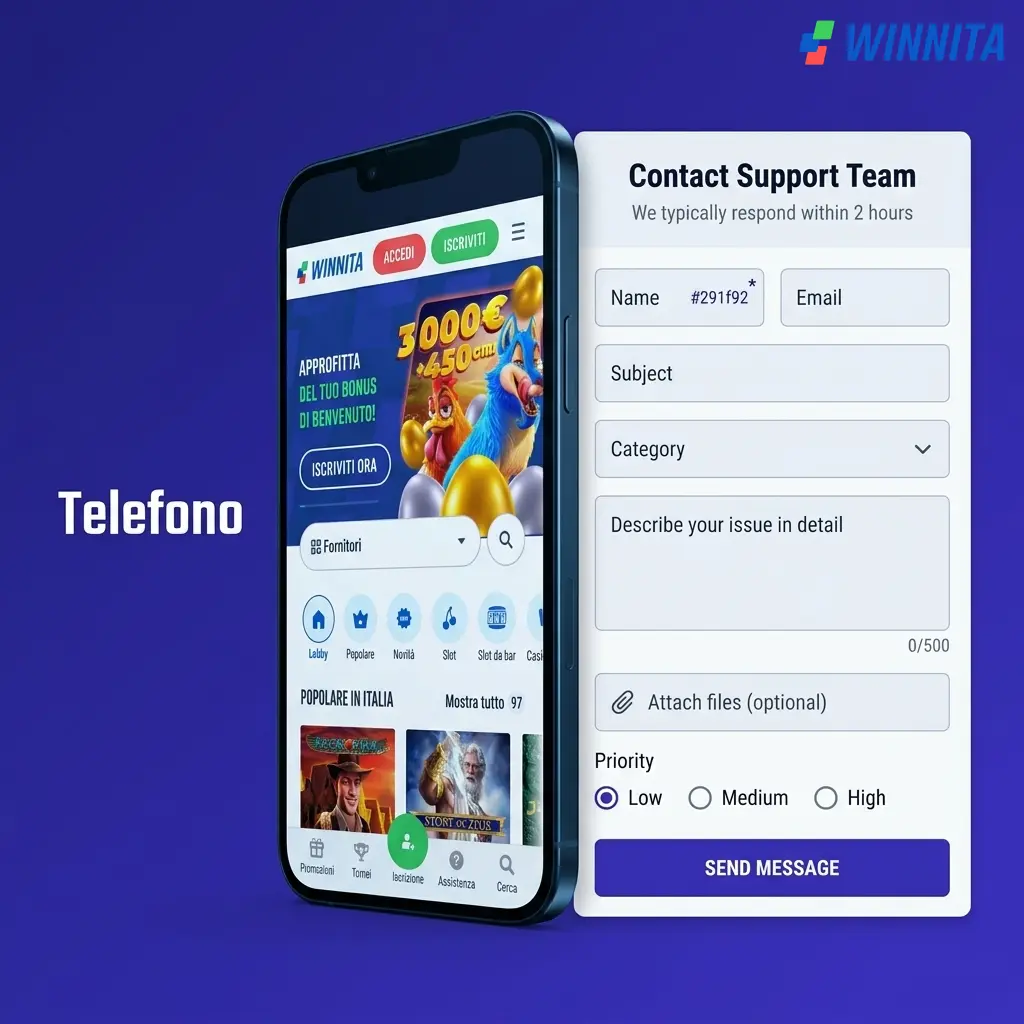 Supporto telefonico Winnita per giocatori italiani: assistenza clienti diretta per problemi urgenti di account e prelievi.